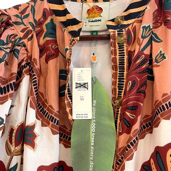 FARM RIO Womens Size XS Riad Mini Dress Earthy Tones Virbrant Floral Pattern NWT - Picture 8 of 14